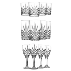 Dublin Crystal 12 Piece Double Old Fashion, Goblet, & Highball Glassware Set