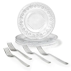 Dublin Crystal Dessert Plate & Dessert Fork, Set of 8