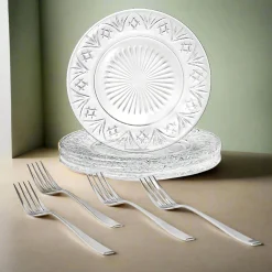 Dublin Crystal Dessert Plate & Dessert Fork, Set of 8