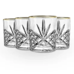 Dublin Crystal Gold Rim Double Old Fashion, Set of 4