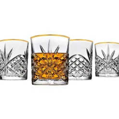Dublin Crystal Gold Rim Double Old Fashion, Set of 4