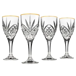 Dublin Crystal Gold Rim Goblet, Set of 4