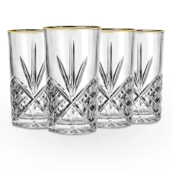 Dublin Crystal Gold Rim Highball, Set of 4