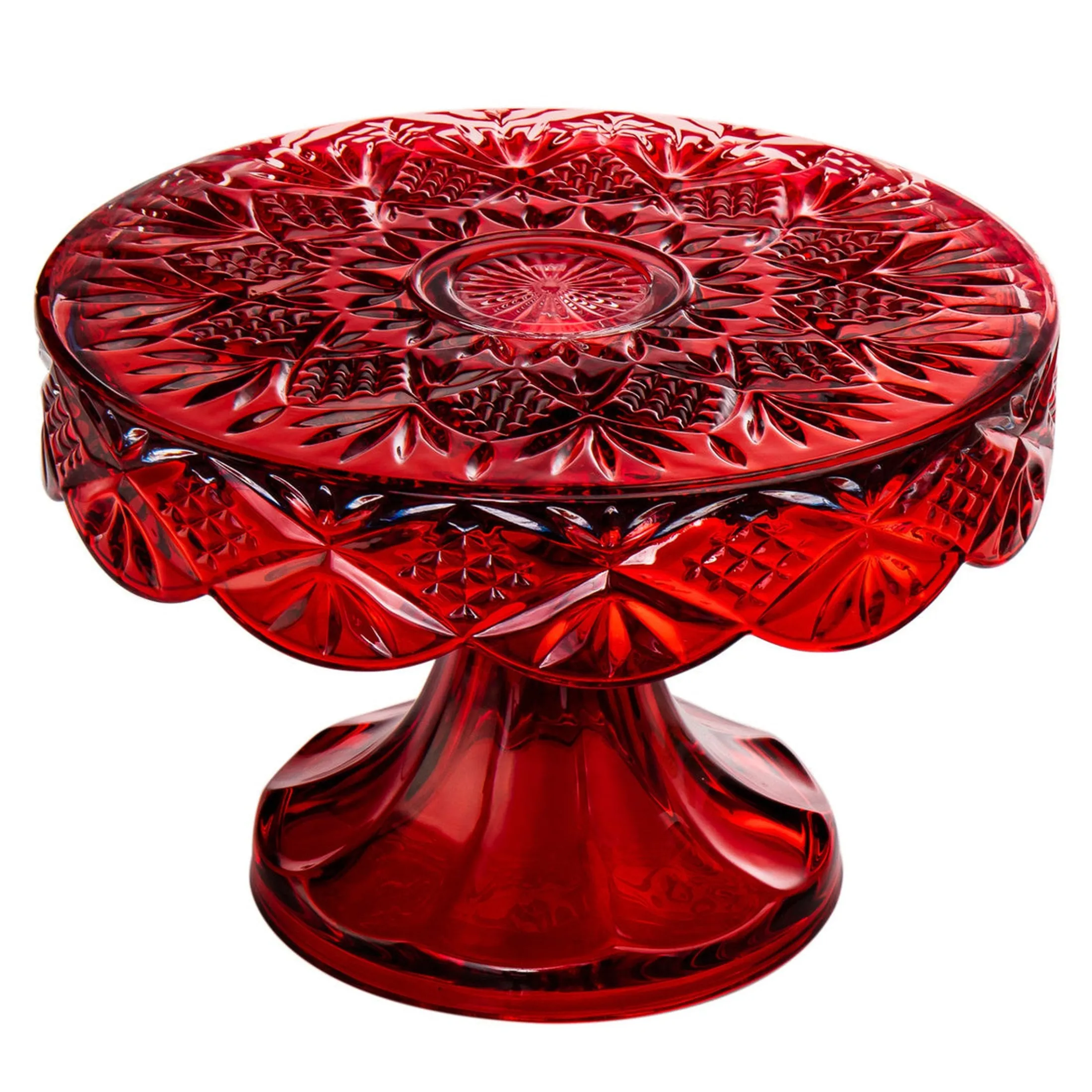 Dublin Crystal Red Cake Plate