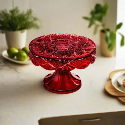 Dublin Crystal Red Cake Plate