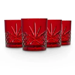 Dublin Crystal Red Double Old Fashion, Set of 4