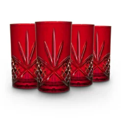 Dublin Crystal Red Highball, Set of 4