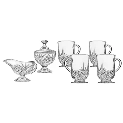Dublin Crystal Sugar, Creamer, & Mugs Set of 6