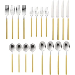 Esagono Mirrored Gold 18/10 Stainless Steel 20 Piece Flatware Set, Service For 4