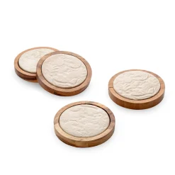 Floral Porcelain & Wood Coaster Set