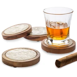 Floral Porcelain & Wood Coaster Set