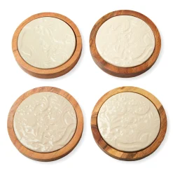 Floral Porcelain & Wood Coaster Set