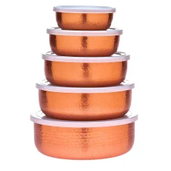 Hammered Copper 5 Piece Storage Bowl Set