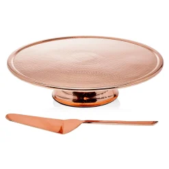 Hammered Copper Footed Cake Stand with Server