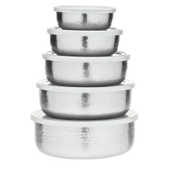 Hammered Stainless 5 Piece Storage Bowl Set
