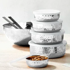 Hammered Stainless 5 Piece Storage Bowl Set