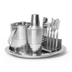 Hammered Stainless Steel 9 Piece Bar Tool Set