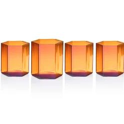Helix Amber Double Old Fashion Glass, Set of 4