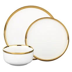 Hillcrest 12 Piece Gold Rim Dinnerware Set, Service For 4
