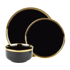 Hillcrest 12 Piece Gold Rim Dinnerware Set, Service For 4