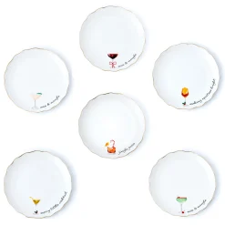 Holiday Cheers Gold Rim Appetizer Plate, Set of 6