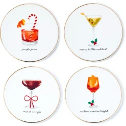 Holiday Cheers Gold Rim Coaster Set