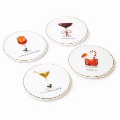 Holiday Cheers Gold Rim Coaster Set
