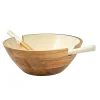 Huck Wood & Enamel Salad Bowl with Servers