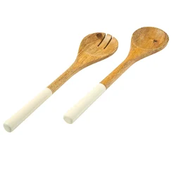 Huck Wood & Enamel Salad Bowl with Servers