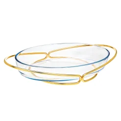 Infinity Gold Oval Glass Serving Bowl