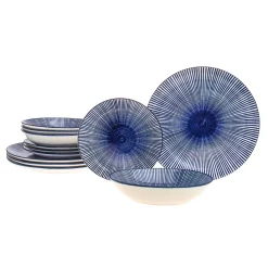 Laura Blue Porcelain 12 Piece Dinnerware Set, Service For 4