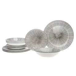 Laura Grey Porcelain 12 Piece Dinnerware Set, Service For 4