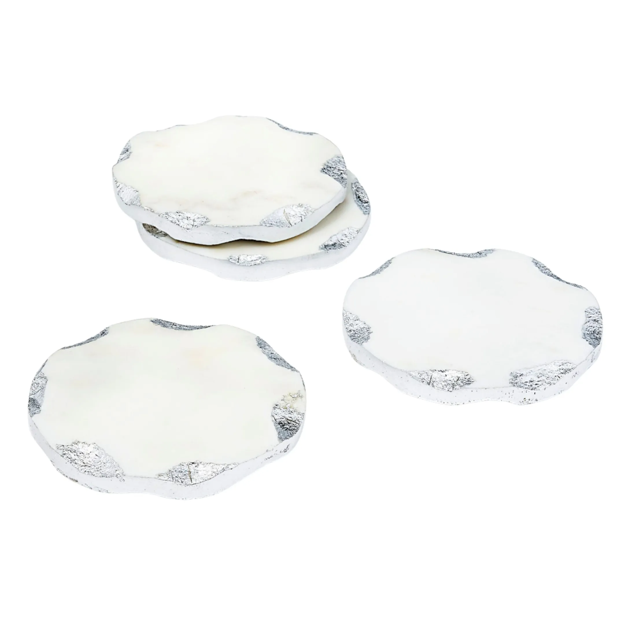 Lavi Marble Silver Organic Edge Coaster Set