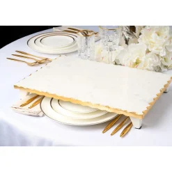 Lavi White Marble Gold Organic Edge Raised Challah Board