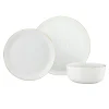 Linear Porcelain Gold Rim 12 Piece Dinnerware Set, Service For 4