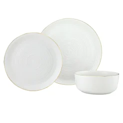 Linear Porcelain Gold Rim 12 Piece Dinnerware Set, Service For 4