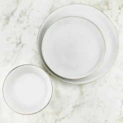 Linear Porcelain Gold Rim 12 Piece Dinnerware Set, Service For 4