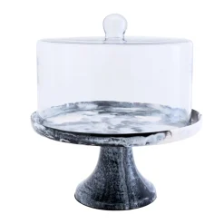 Lucente Black & White Resin Cake Stand & Dome