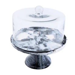 Lucente Black & White Resin Cake Stand & Dome
