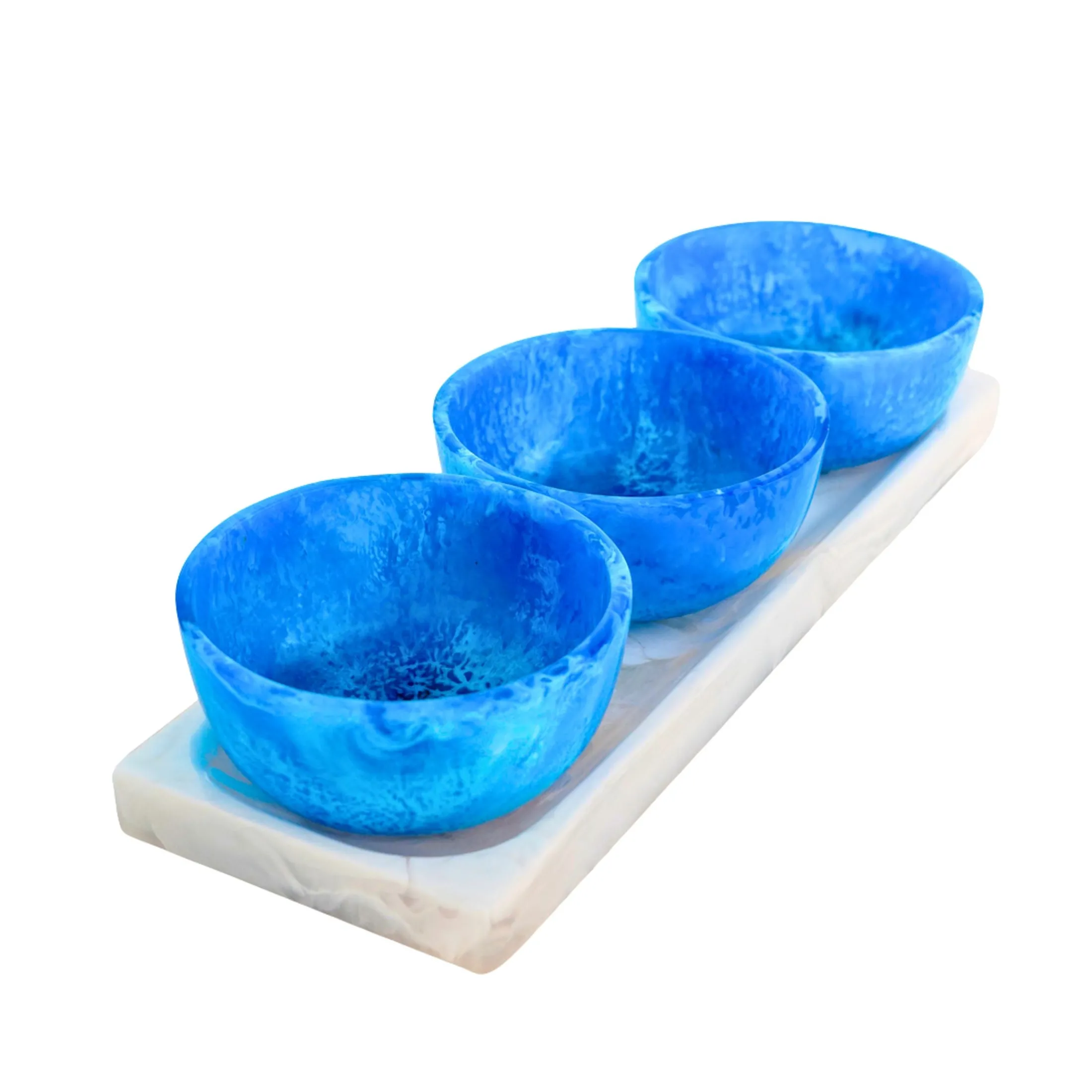 Lucente Blue Resin Serving Tray & Appetizer Bowls