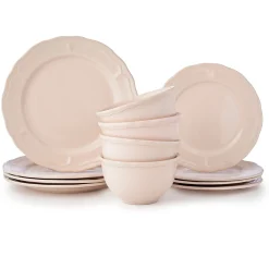 Madison Blush Stoneware 12 Piece Dinnerware Set, Service for 4