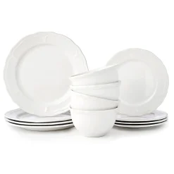 Madison White Stoneware 12 Piece Dinnerware Set, Service for 4