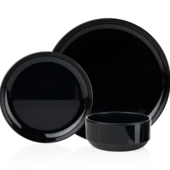 Marbella Black Stacking Melamine Dinner Plate, Set of 4