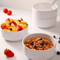 Marbella White Stacking Melamine Cereal Bowl, Set of 4