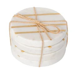 Marble Circle Brass Inlay Coaster Set