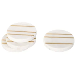 Marble Circle Brass Inlay Coaster Set