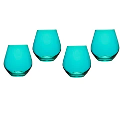 Meridian Stemless Teal Wine Glass, Set of 4
