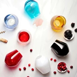 Meridian Stemless Teal Wine Glass, Set of 4