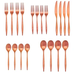 Milano Matte Copper 18/10 Stainless Steel 20 Piece Flatware Set, Service For 4