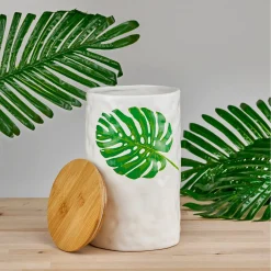 Monstera & Palm Leaf Large Storage Canister
